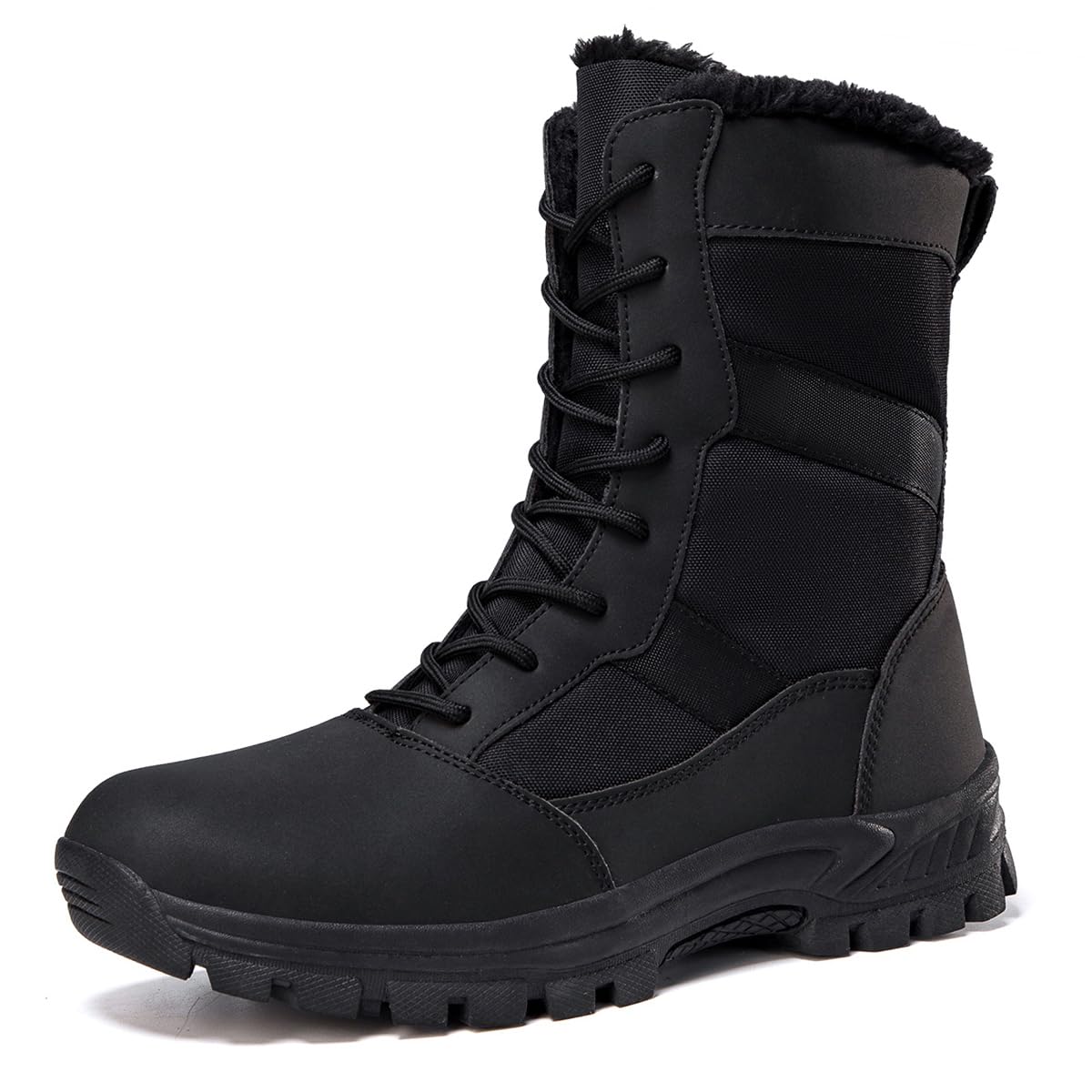 Men's Snow Boots with Fleece Thicken Warm Jungle Tactical Combat Boots Police Motorcycle Boots Military Work Boots Unisex Outdoor Hiking Large Shoes Hunting Hiking Boots Fleece Interior High Top Design TPR Abrasion Resistant Sole