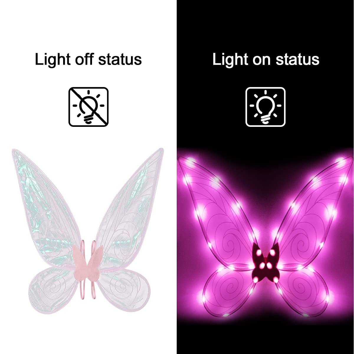 Tanganan Light up Fairy Wings Butterfly Wings for Adult Girls,LED Fairy Wing Sparkle Angel Wings for Women Halloween Cosplay Costume Angel Wings Dress Up (Pink+Wand) - Image 2