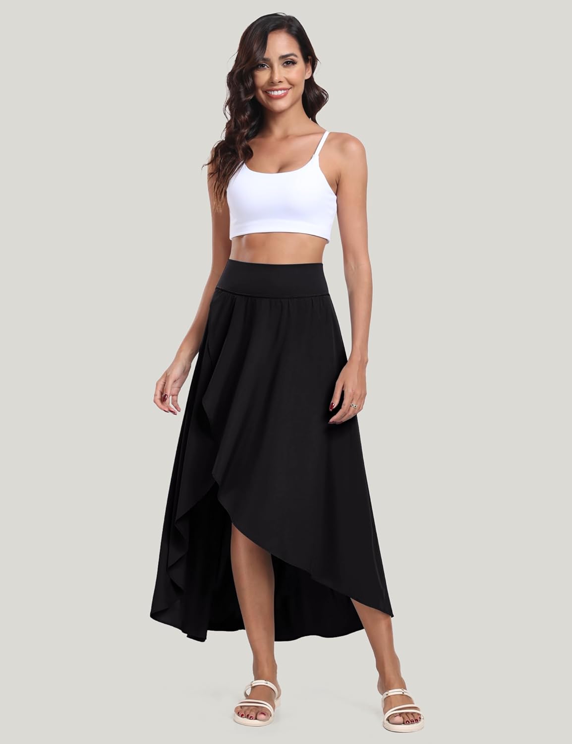 IUGA High Waist Maxi Skirt with Slit Ruffle Wrap Skirt Trendy Flowy Skirts for Women Long Skirts with Shorts Underneath - Image 5