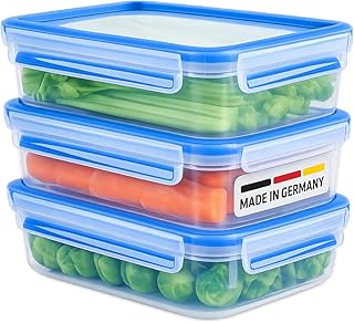 EMSA Clip & Close Food Conservation, 3-tlg. Set, Frischhaltedosen, Auslaufsicher, Hygienisch, Mikrowellen- & Spülmaschinengeeignet, Gefriergeeignet, 3×1,2 L, 515645