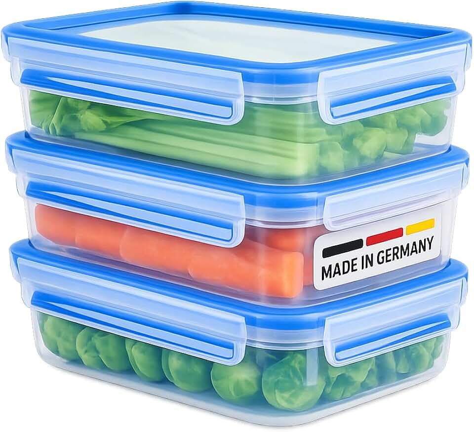 EMSA Clip & Close Frischhaltedosen-Set, rechteckig, 3 x 1,2 L, Aufbewahrungsboxen, 100 Prozent dicht