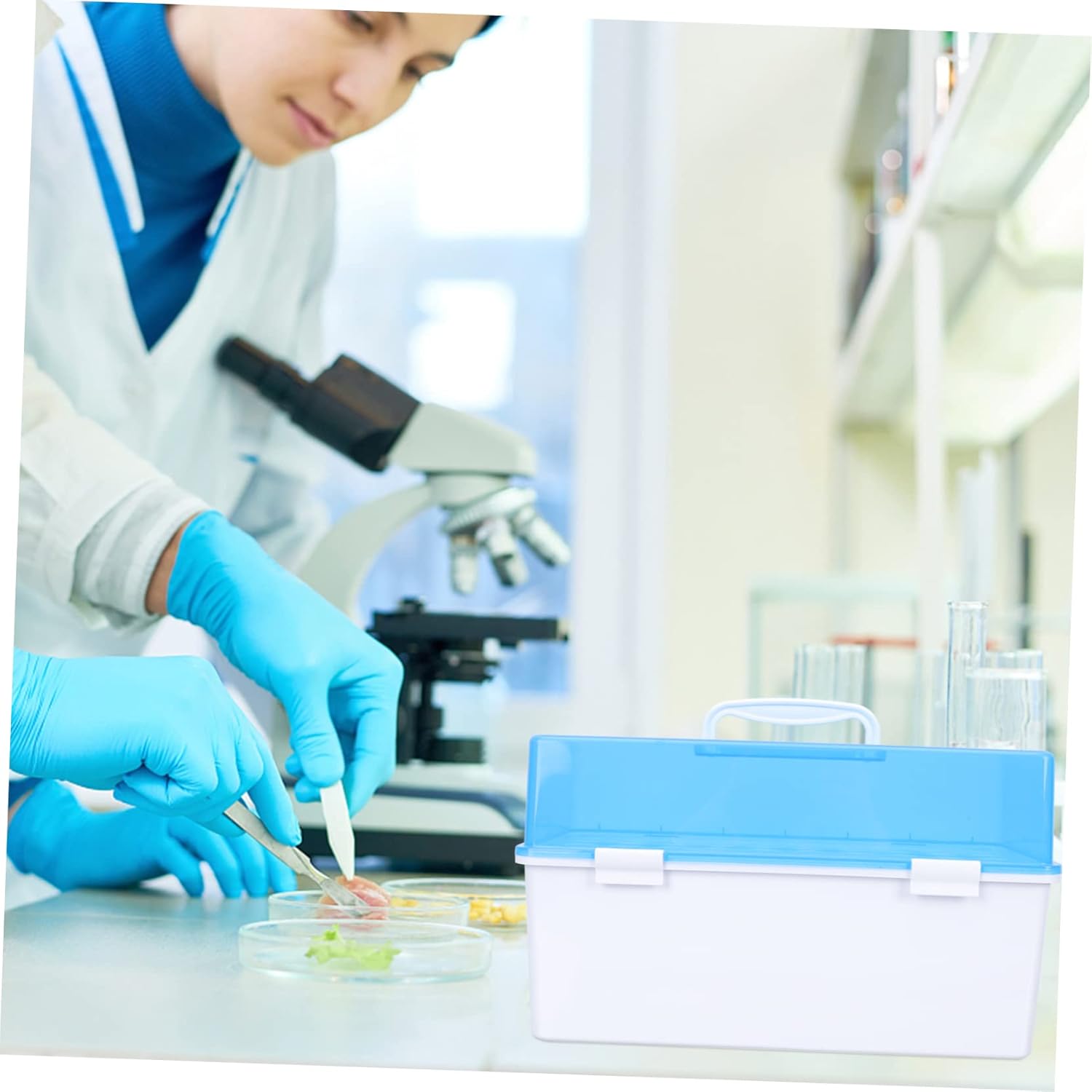 LIFKOME 50-Hole Test Tube Storage Box Sturdy Plastic Vial Holder Lid for Laboratory Samples Stackable Tube Organizer for Specimen Transport