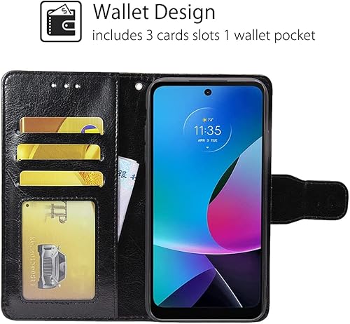 Miniatura 2 de Funda tipo cartera para Motorola Moto G Play 2023, de cuero premium ranuras para tarjetas función atril con tapa para Moto G Play (negro)