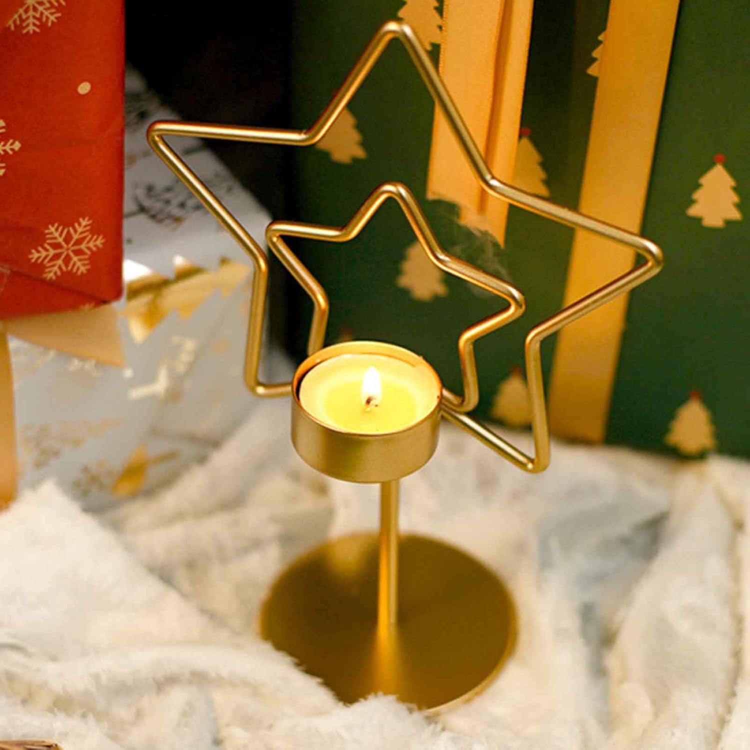 3PCS Pentagram Christmas Candle Holder, Gold Metal Candle Stand for Farmhouse Decor Home Wedding Party Table Decoration