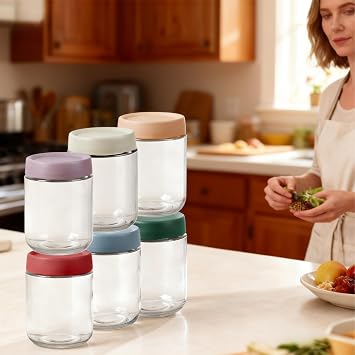 Hniuyun Overnight Oats Jars 16 oz - 6 Pack Glass Containers with Airtight Lids for Yogurt, Chia Pudding & Meal Prep