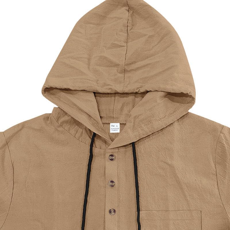 LIZALIG Men's Casual Linen Blend Shirt Short Sleeve Hooded Pullover 1/4 Button Henley Shirt for Vacation and Daily Wear - Image 3