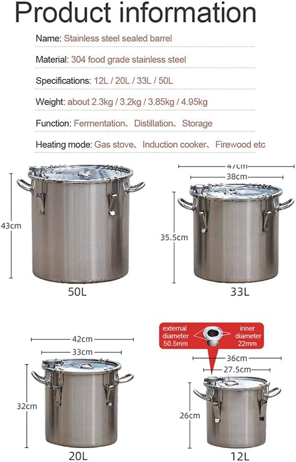 New 304 double bottom stainless steel home brewing fermentation sealed Barrel beer wine grain oil and rice flour storage barrel (Double bottom 20L)