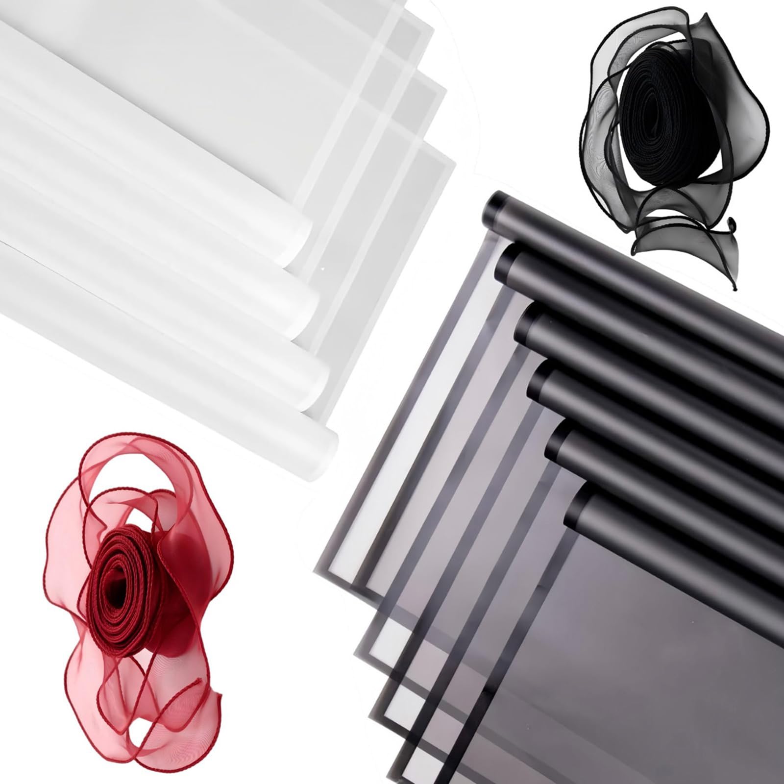 Tsophreniq Bouquet Wrapping Supplies with 40 Papers and 2 Ribbons for Creative Flower Arranging Florist Supplies Waterproof Craft Paper