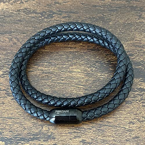 Forziani Premium Italian Nappa Leather Wrap Bracelet For Men - Adjustable Size - Double Wrap Black Braided Woven Leather Wristband With Stainless Steel Clasp - Made In Usa - Great Gift For Men #TOP5