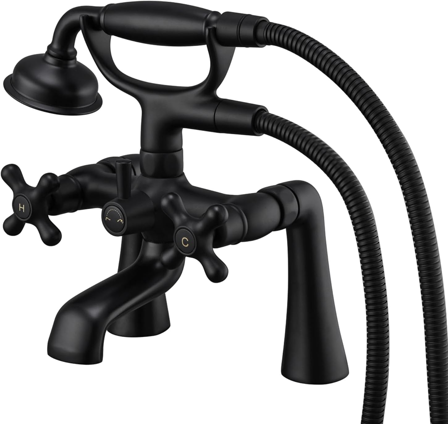 Qinkell Clawfoot Tub Faucet Deck Mount Tub Filler Black Vintage Brass