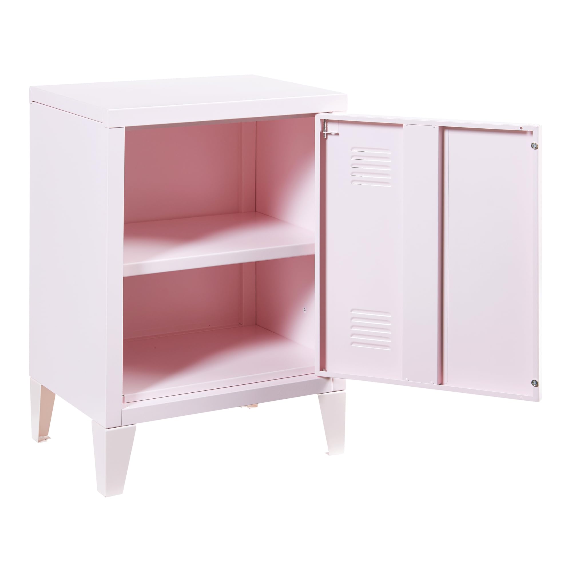[en.casa] Mesa de Noche Inari con Cerradura Magnética Mesa Auxiliar con 2 Compartimientos para Salón Oficina Baño Ventilación Óptima 57 x 40 x 30 cm Acero - Rosa