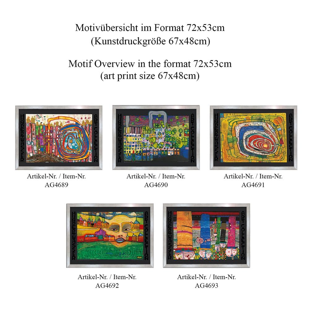 artissimo Bild gerahmt 72x53 cm Friedensreich Hundertwasser „Who has eaten all my windows“ AG4689 – hochwertiger Kunstdruck mit Rahmen, modernes Wandbild für Wohnzimmer, Büro & Praxis