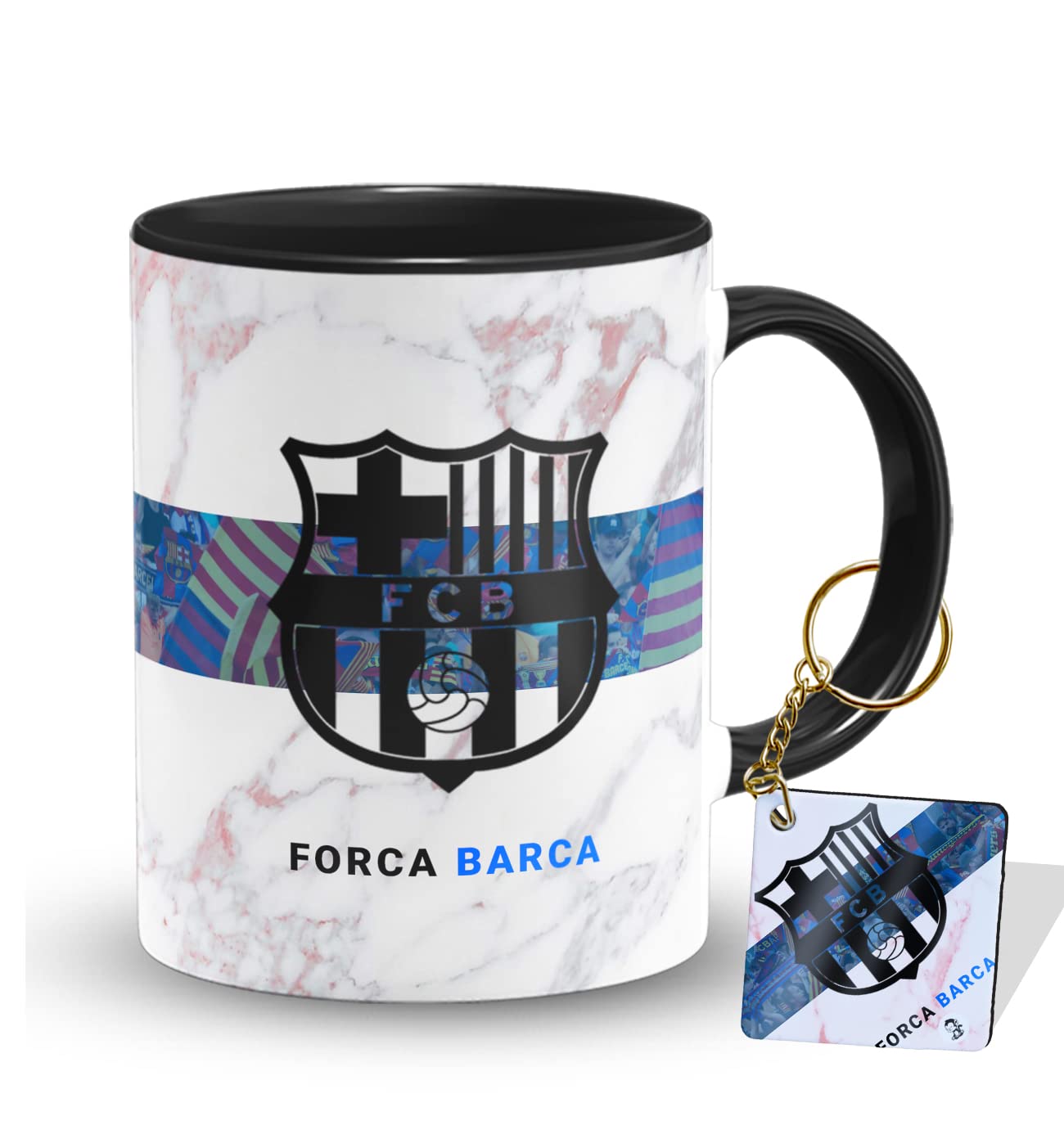The Desi Monk Forca Barca Printed Inside Black Mug with Keychain | FCB Coffee Mug 11oz | Football Mug is Microwave and Dishwasher Safe 330ml | KMUG-493