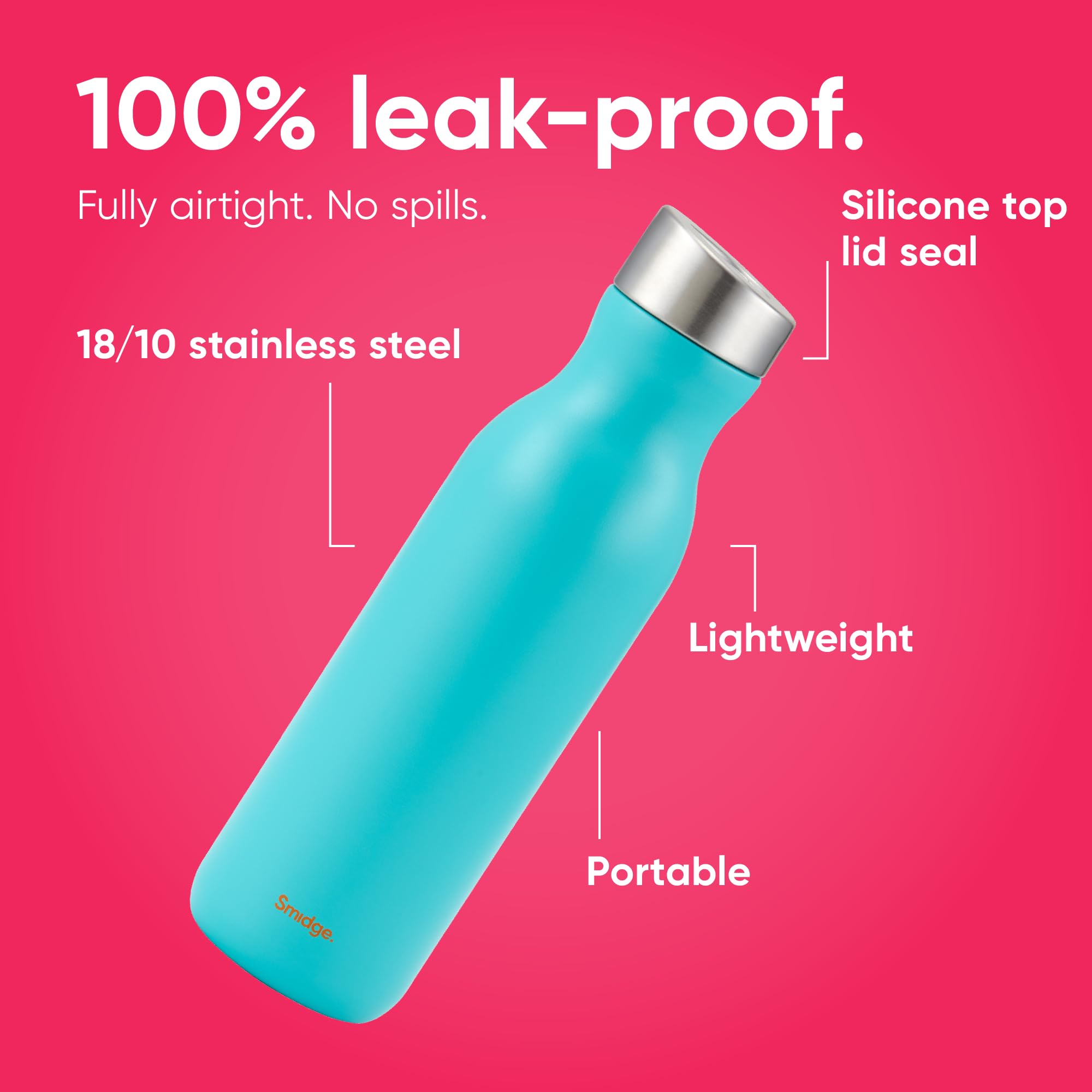 Smidge 500ml Stainless Steel Water Bottle, BPA-Free Insulated Water Bottle - Image 4