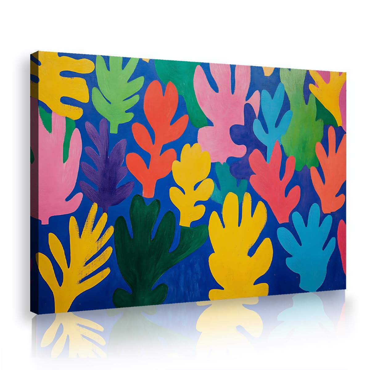 Via Vela Abstract Matisse Floral Framed Canvas Wall Art Entryway Modern Botanical Cutouts Painting Colorful Pictures Gallery Wrapped Poster for Bedroom Decor 70x110cm