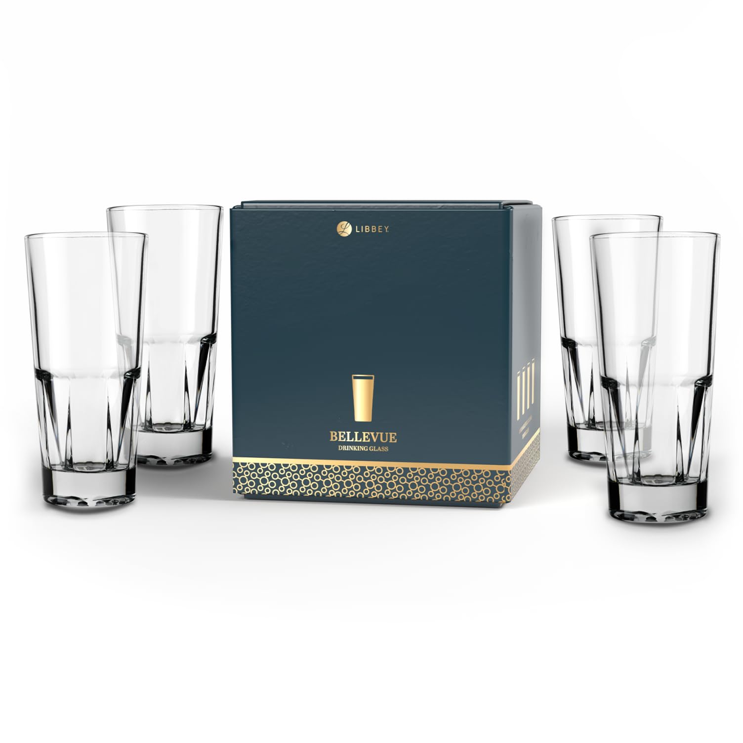 Libbey Bellevue Cocktail Glasses Set 13 5 Oz Clear Stylish Retro Stackable Glass Cups Modern Glassware Set for