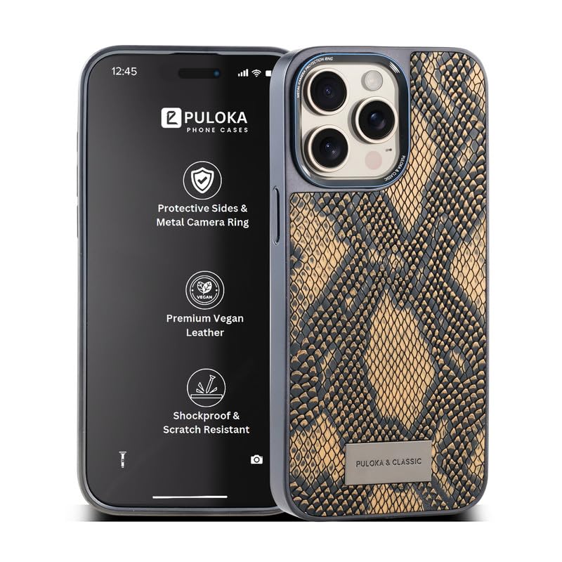 Image of PULOKA TPU Crocodile Texture Phone Case - Compatible with iPhone 15 Pro - Ultra Hybrid Back Cover Luxury Case - Electroplated Sides - Camera Protetection & Raised Edges - Brown