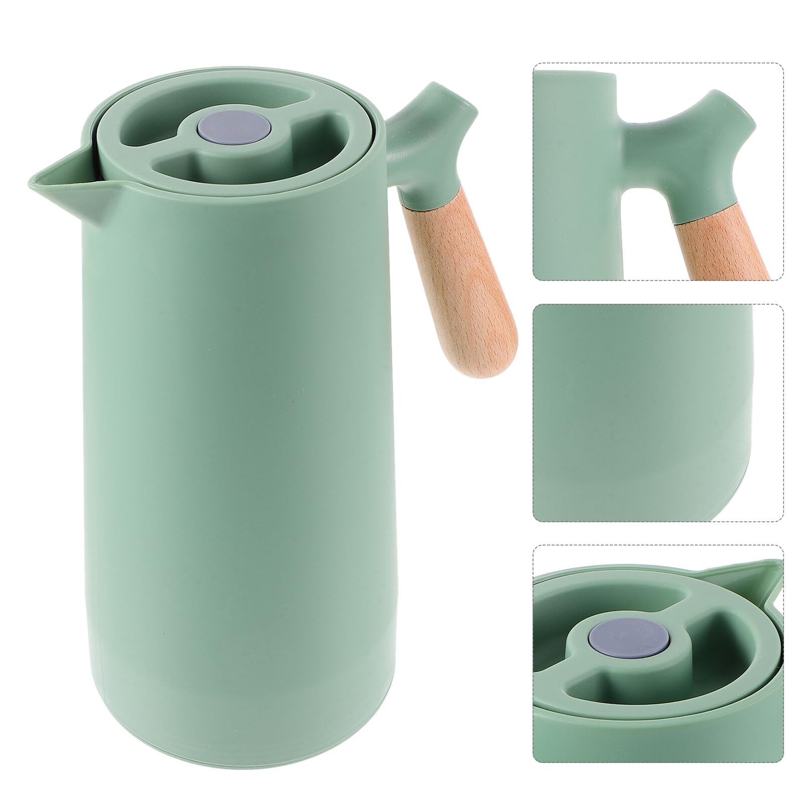 BESTYASH Thermosflasche Wärmeisoliert Isolier aus Glas und Breitem Holzgriff mit Großer Kapazität und Leicht zu Reinigen für Tee Zuhause