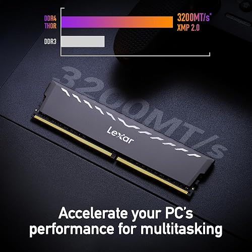 Miniatura 3 de Lexar THOR Memoria de escritorio DDR4 RAM 3200MTs CL16 de 16 GB (2 x 8 GB) con disipador de calor, Intel XMP 2.0 (negro) LD4U08G32C16LG-RUD