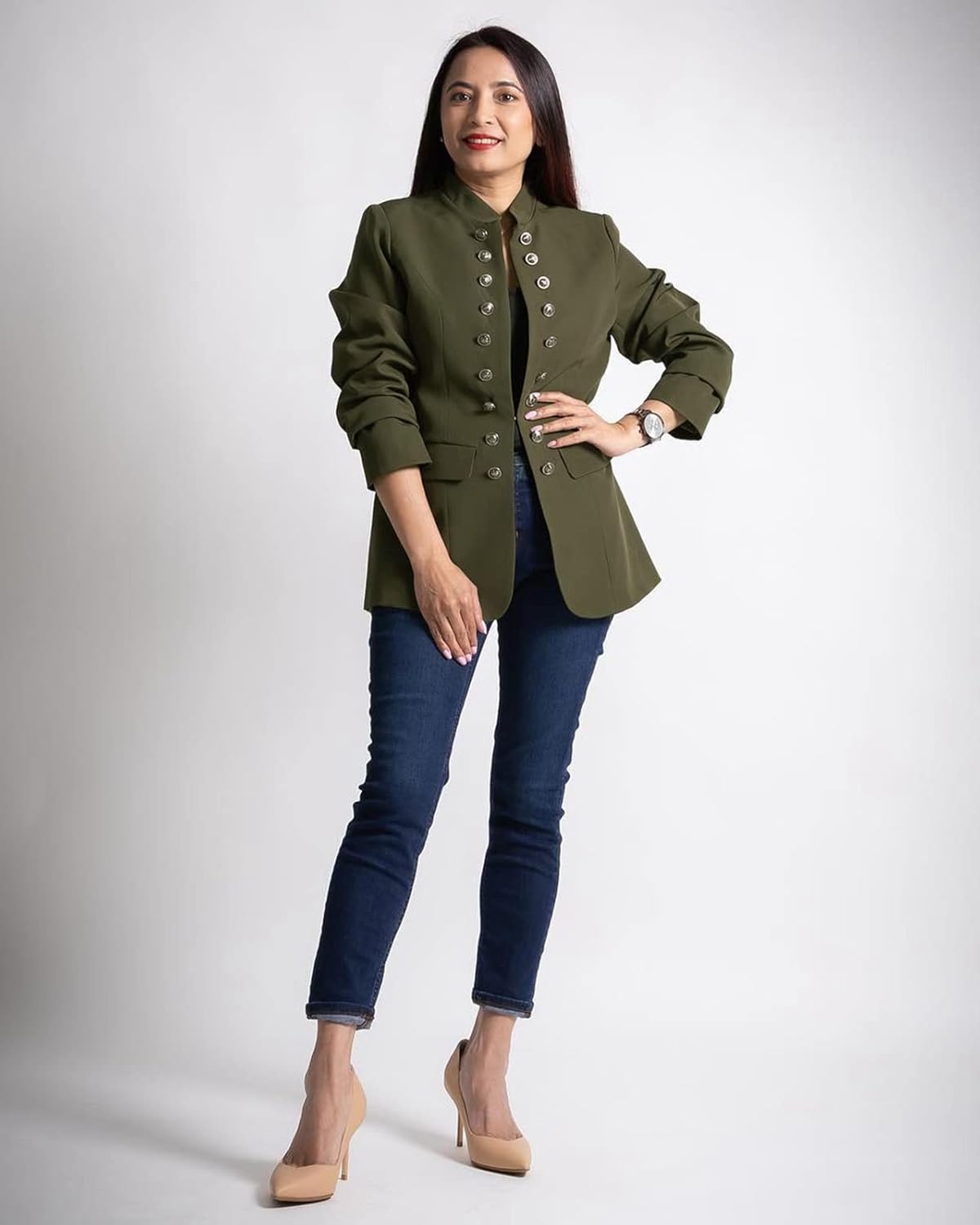 GRAPENT Women's Business Casual Buttons Pockets Open Front Blazer Suit Cardigan - Image 3