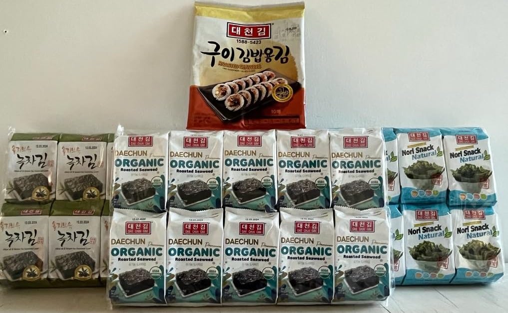 Daechun (Choi''s1)- 60 Stück-Seetang Snack,20 Stück Bio Snack+ 20 Stück Olive + 20 Natural+ 10 ganze Blätter Silberqualität, Nori Blatt