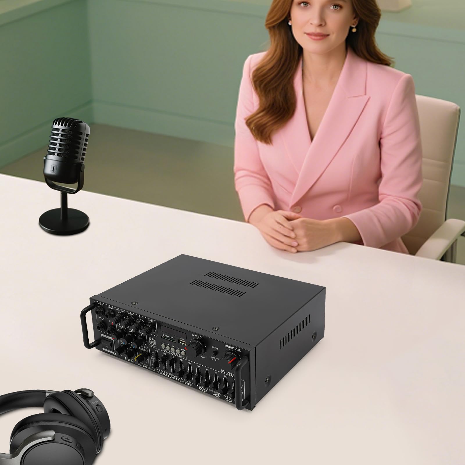 AV-326BT - Amplificatore audio stereo Bluetooth 2 x 200 W con 4 ingressi MIC, USB/SD/MP3, ricevitore ad alta fedeltà per home cinema e karaoke