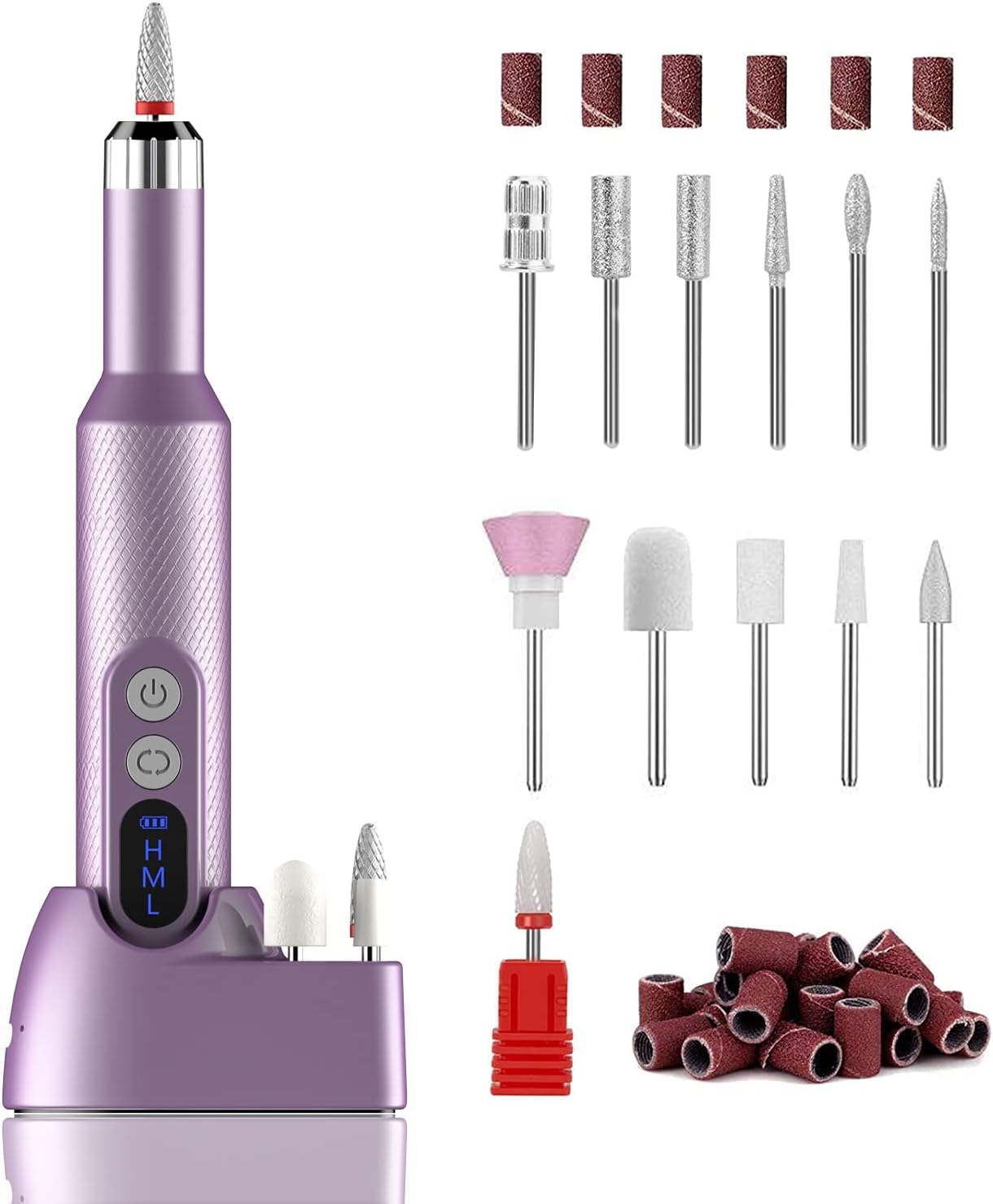 Cordless Electric Nail Drill, Portable Professional Rechargeable Efile Nail File Machine with Nail Drill Bits, Sanding Bands for Acrylic Gel Nails, Manicure Pedicure Polishing, Purple