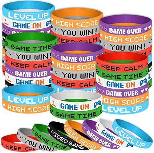 ASTARON 64 Pieces Video Game Rubber Wristbands Game Party Bracelets for Game Theme Party Kids Birthday Party Favors