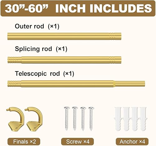 Vista 50 de Barras de cortina plateadas para ventanas de 28 a 60 pulgadas, barras de cortina opacas ajustables de 5/8 pulgadas para dormitorio y exteriores Plata