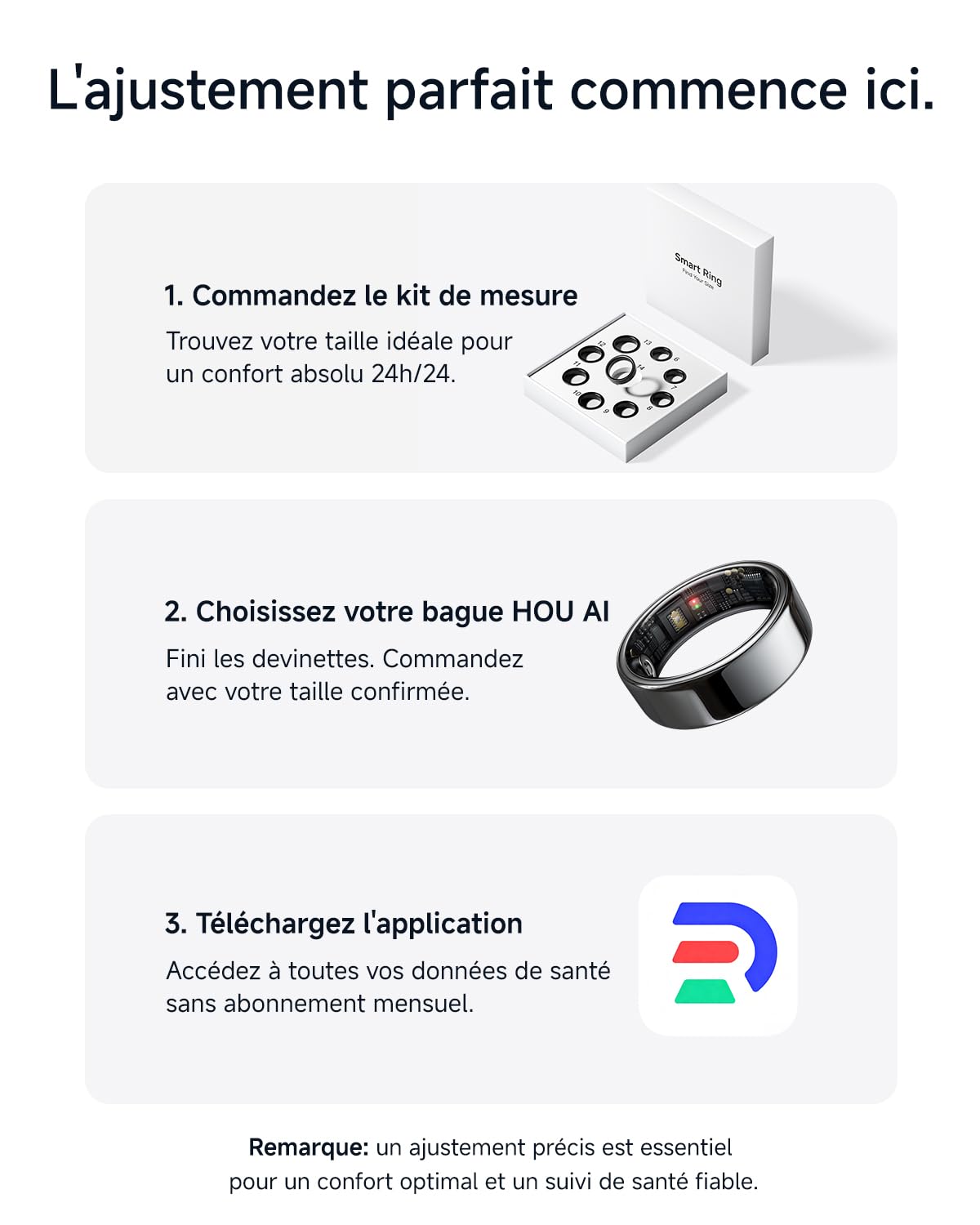 HOU Bague Connectée Homme Femme, Smart Ring sans Abonnement, Anneau de Santé IA avec Suivi du Sommeil, Fréquence Cardiaque, SpO2 & Stress, Étanche 5ATM, iOS/Android (Céramique Noire, Taille US 12)