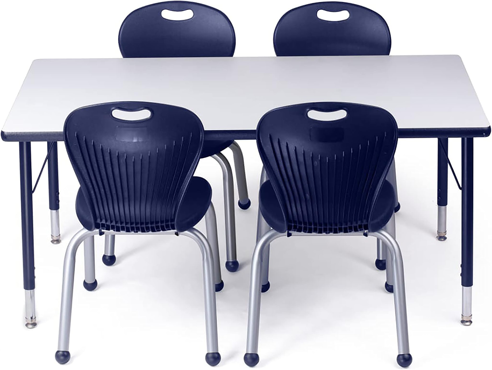Chair and Table Set for Schools - Table About 24 x 48 inch (60 x 120cm) - Height Adjustable Legs -Spray Edges - and 4 Premium Classroom Chairs - for Commercial Spaces
