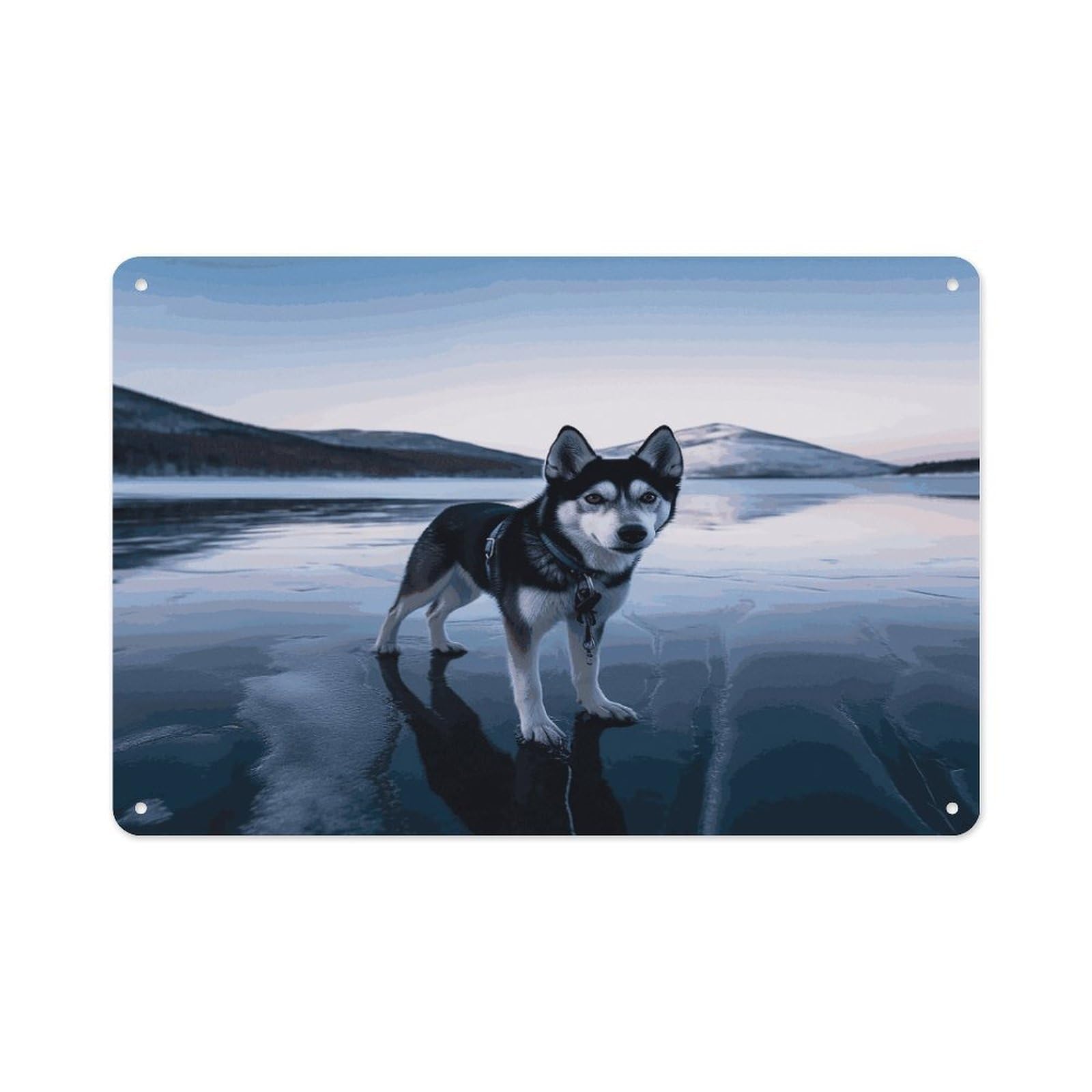 Btcowzrv Style Husky Dog On A Frozen Lake Metal Sign 7.9 X 11.8 Inch, Aluminum Sign Wall Art Decor Easy To Install, Decorative Plaque For Home Bar Kitchen Pub Shop Garage
