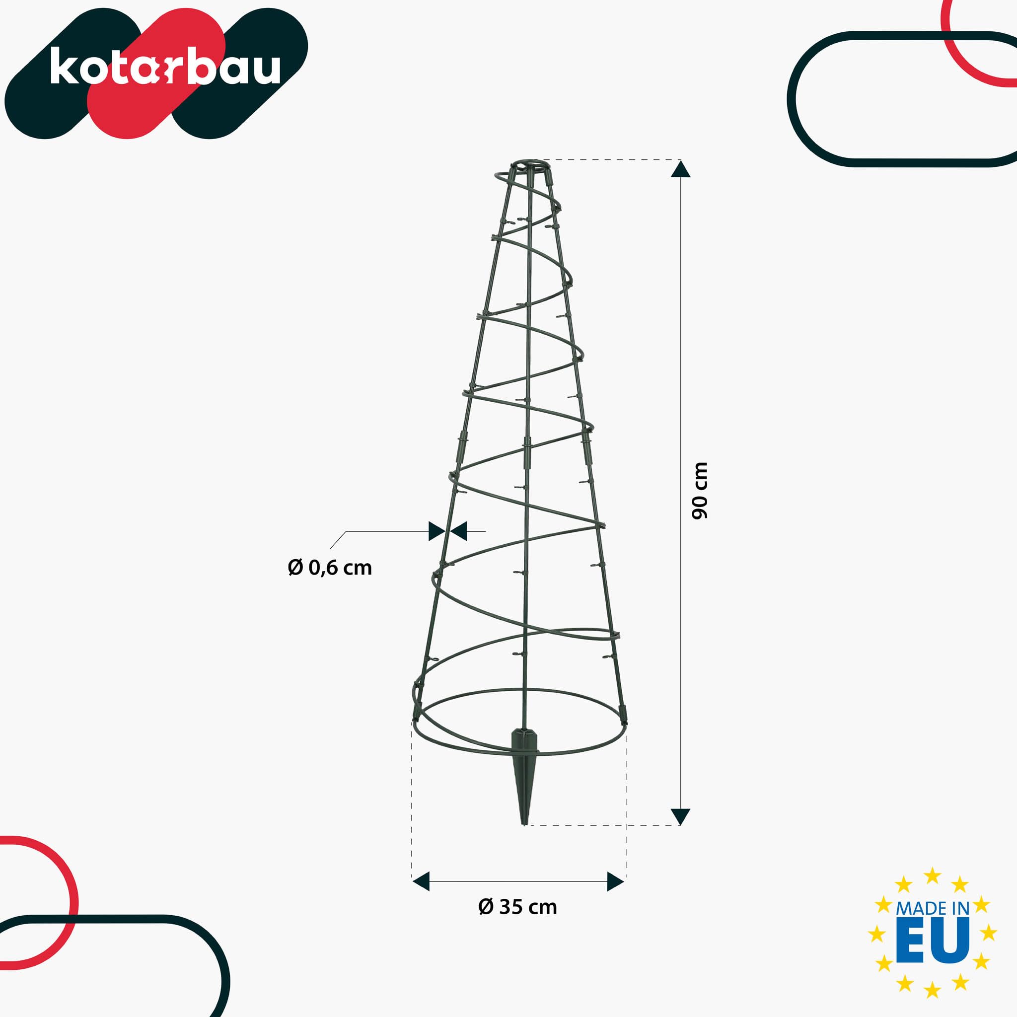 KOTARBAU® Traliccio per Rampicanti da Esterno, Tutori Pomodori Ø 35 cm, PVC | 4 Pezzi, Supporto Piante Rampicanti, Tutore per Piante, Griglia per Piante Rampicanti, Conico, Altezza 90 cm, Verde