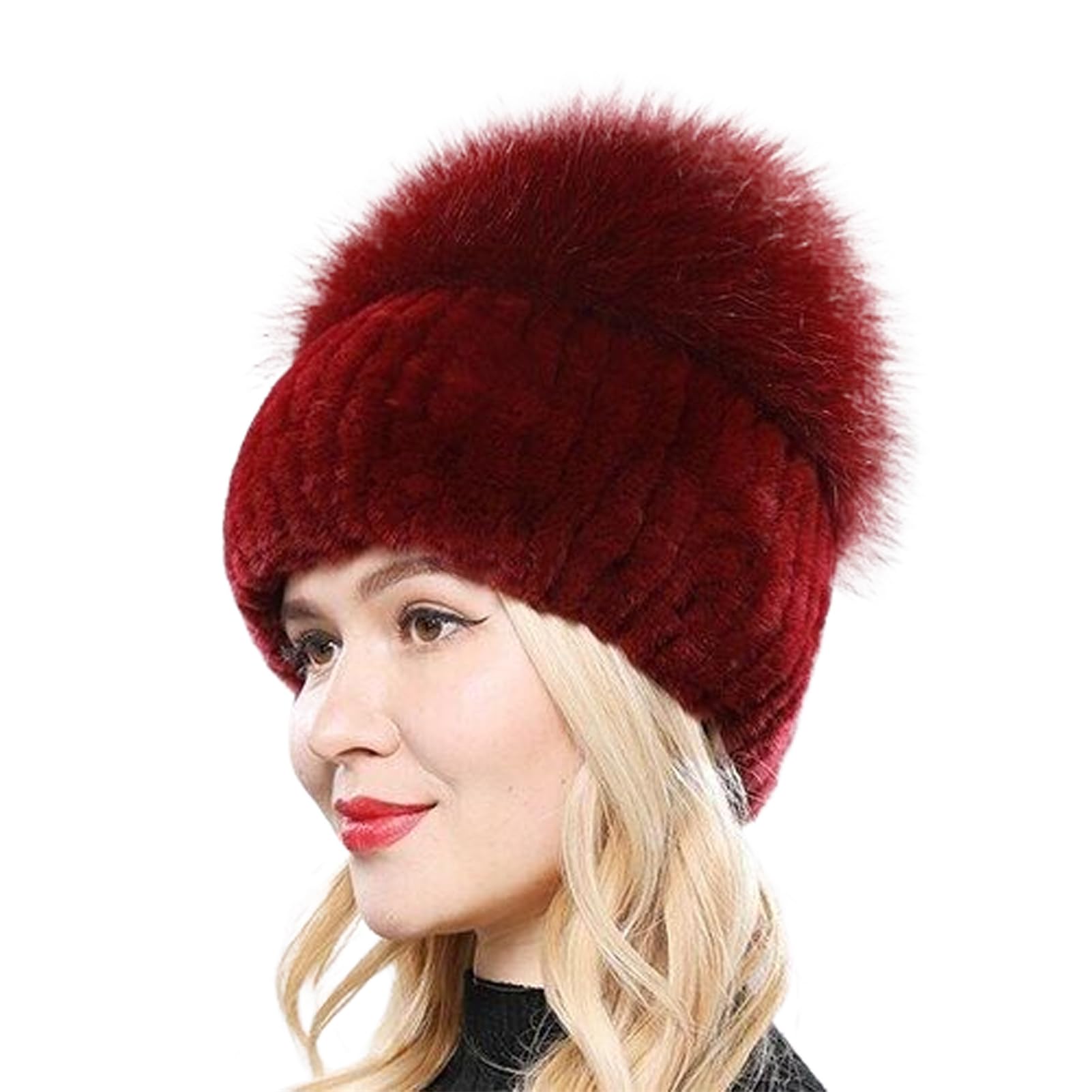 Damska zimowa czapka dzianinowa Top Natural Cap Beanies (wino czerwone, jeden rozmiar)