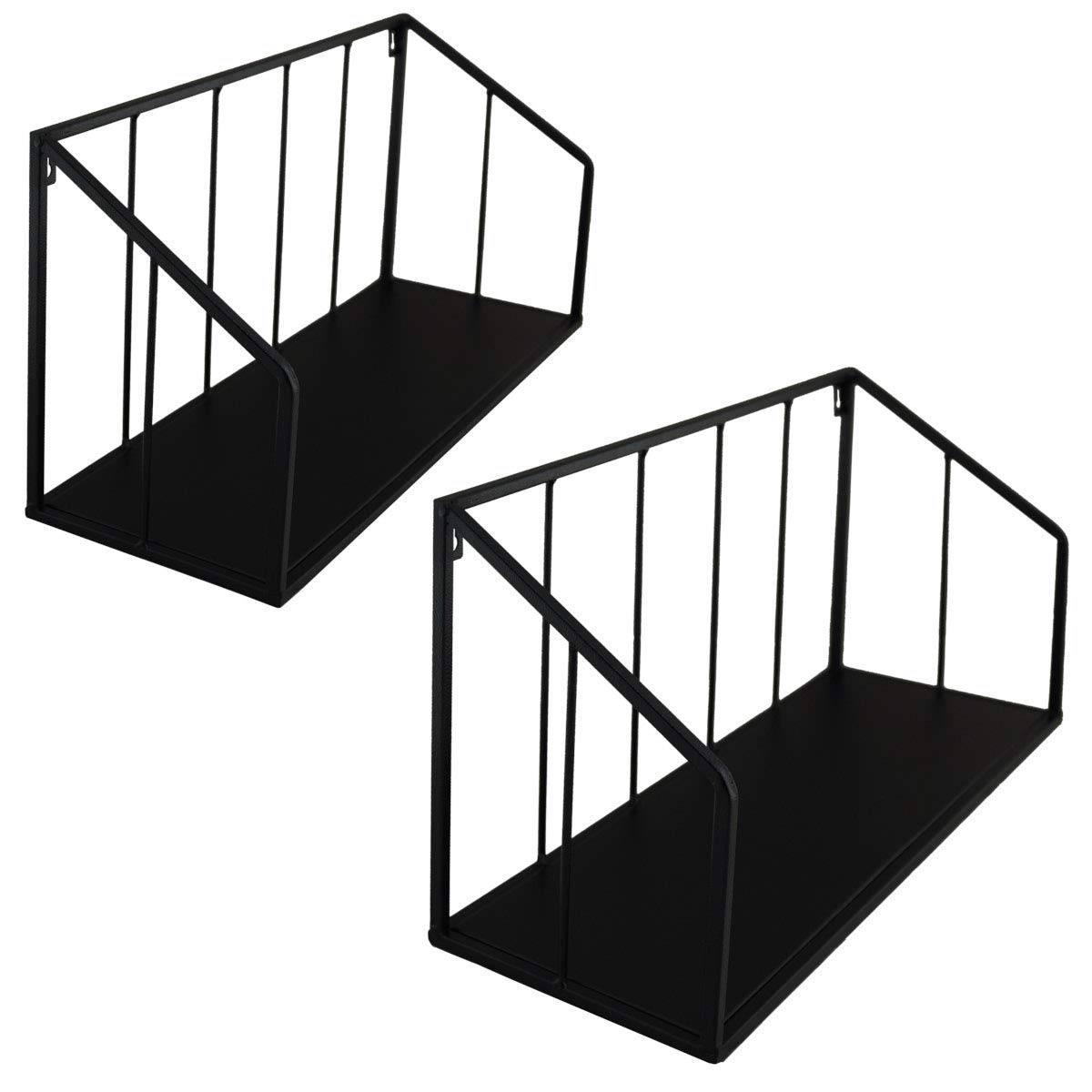 PrimoLiving Juego de 2 estantes de pared de diseño negro, de metal, para colgar en la pared, elegante, para libros, decoración en negro, salón, dormitorio, cocina, oficina, P-12390