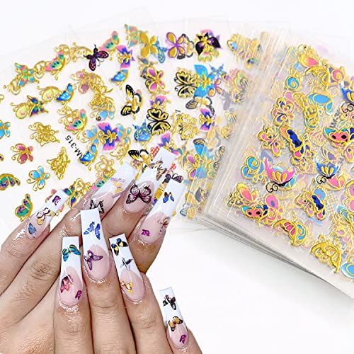 30Pcs Butterfly Nail Art Stickers 3D Self-Adhesive Colorful Butterfly Nail Decals Luxury Bronzing Butterflies Nail Design Holographic Gold Flower Nail Charms For Women Girls Manicure Tips Decoration #TOP6