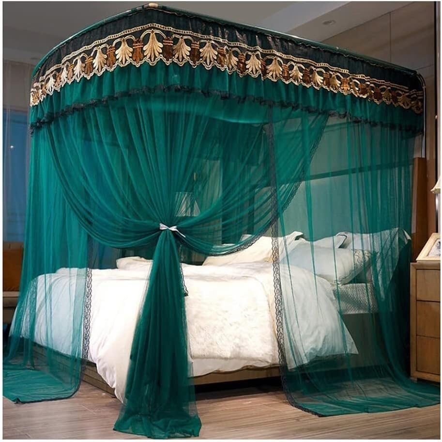 Moustiquaire de lit verte avec support métallique pour lit double 150x200cm