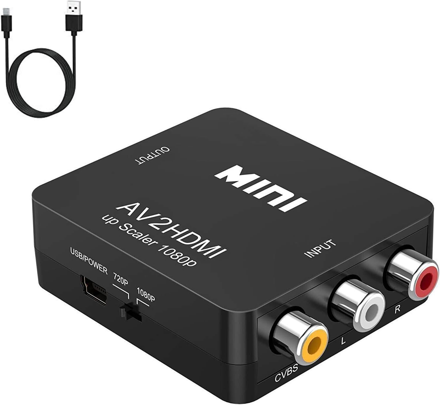Vilcome 1080P Mini RCA to HDMI Converter Adapter - Composite CVBS AV Video Audio Converter Supporting PAL/NTSC With USB Charge Cable for PC, Laptop, Xbox, PS4, PS3, TV, STB, VHS, VCR, DVD (Black)