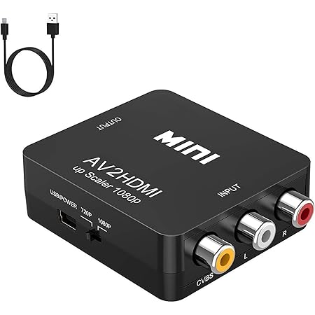 RCA to HDMI, AV to HDMI, Vilcome 1080P Mini RCA Composite CVBS AV to HDMI Video Audio Converter Adapter Supporting PAL/NTSC with USB Charge Cable for PC Laptop Xbox PS4 PS3 TV STB VHS VCR DVD(Black)