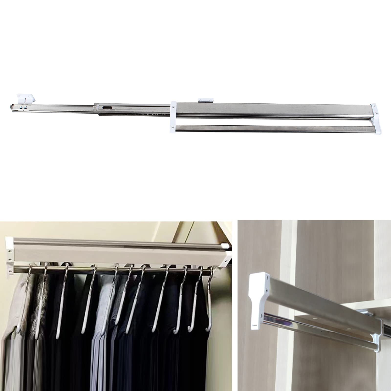 Gruccia per pantaloni allungabile, salvaspazio, 54-110 cm, in alluminio, scorrevole, regolabile, allungabile, per 18-20 pantaloni, gonne, cravatte, sciarpe, bianco
