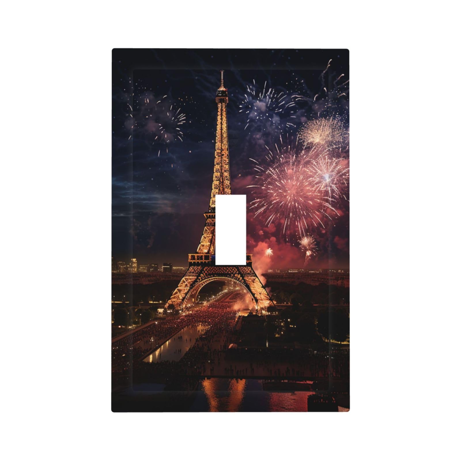 1-Gang Decorator Wall Plate Eiffel Tower Fireworks Light Switch Cover Single Gang Receptacle Outlet Wall Plate Mid Size 5" x 3" Wallplate Unbreakable Polycarbonate Outlet Faceplates Covers
