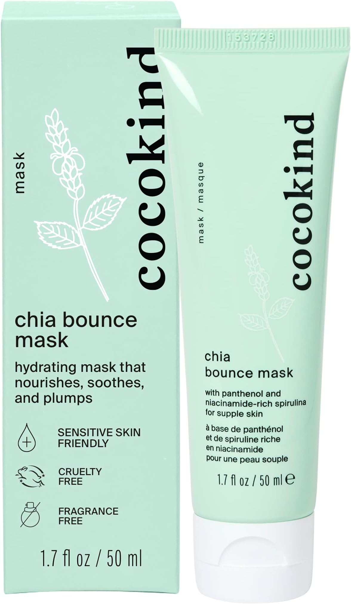 CocokindChia Bounce Mask, Hydrating Face Mask, Overnight Face Mask and Gel Moisturizer, With Chia Seeds, Panthenol, Niacinamide and Hyaluronic Acid