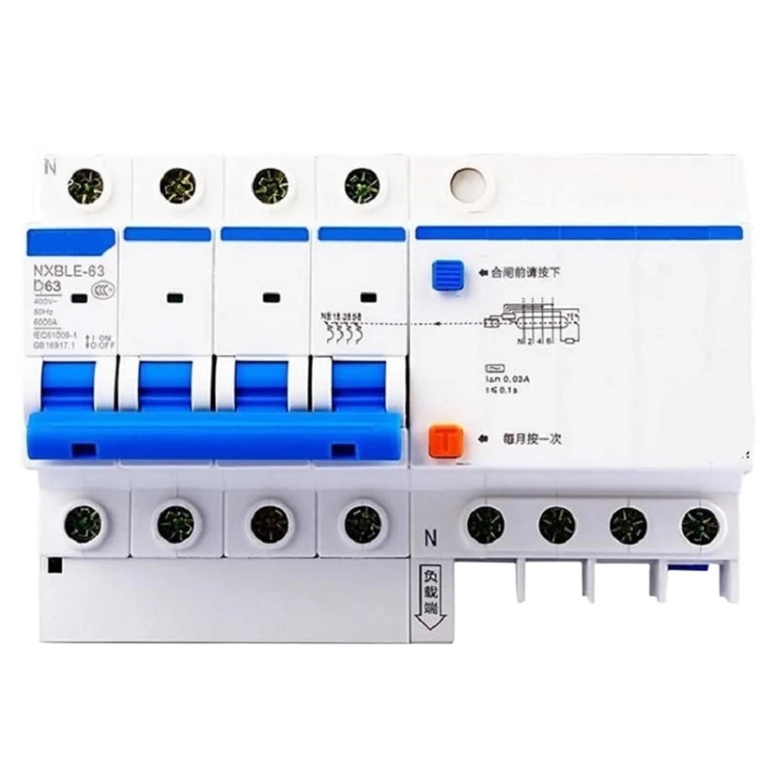 RCBO 1P+N 20A disyuntor magnetotérmico diferencial NXBLE-63 interruptor de seguridad