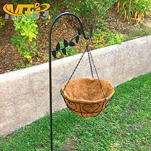 MTB Shepherds Hook 48 Inch Leaves Style Black Strong Rust Resistant Steel Ideal for Hanging Planter, Pack of 2