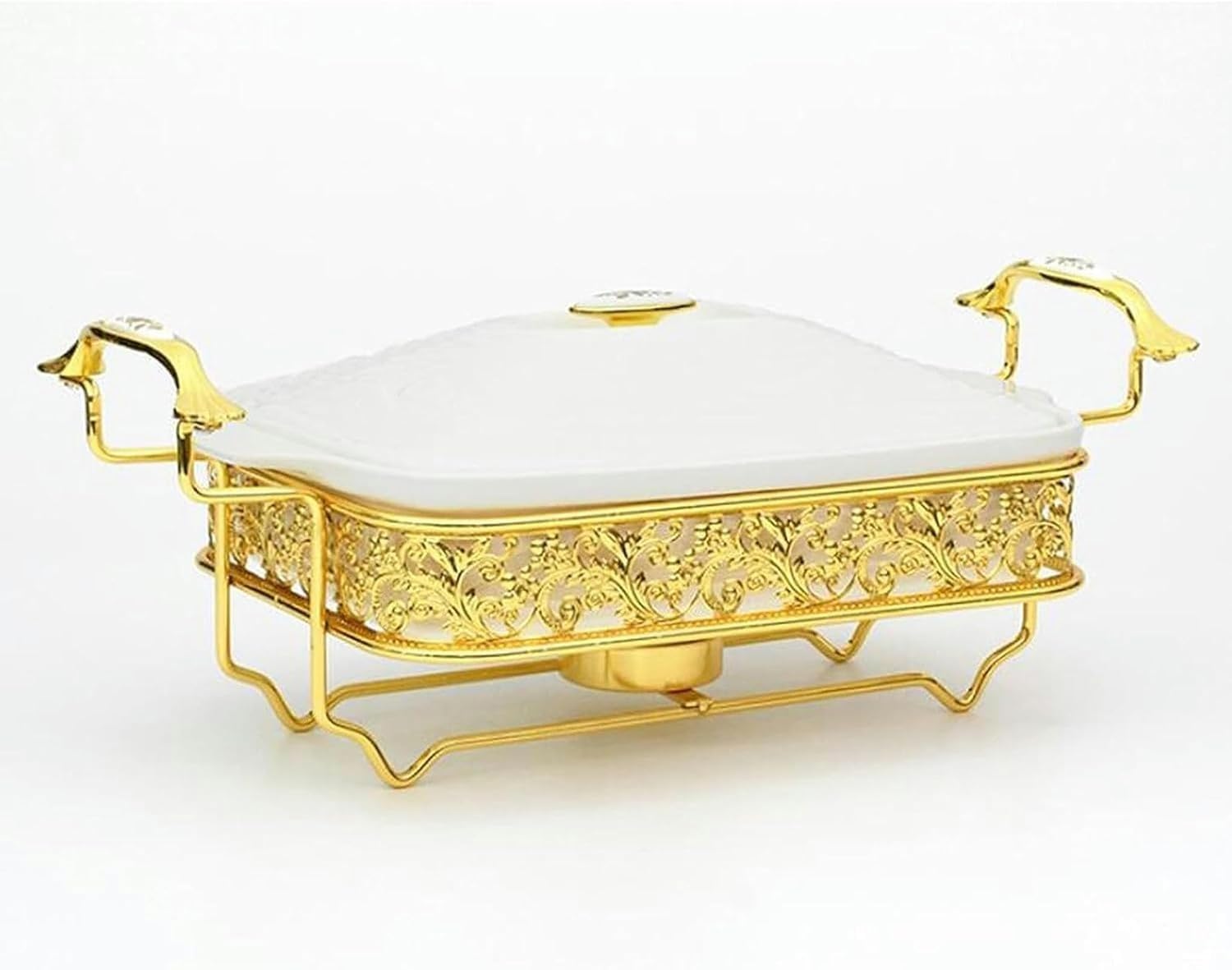 Juego de servidor de buffet de cerámica, calentador rectangular con tapa y soporte de combustible, ideal para fiestas y bodas, perfecto para catering y servir alimentos