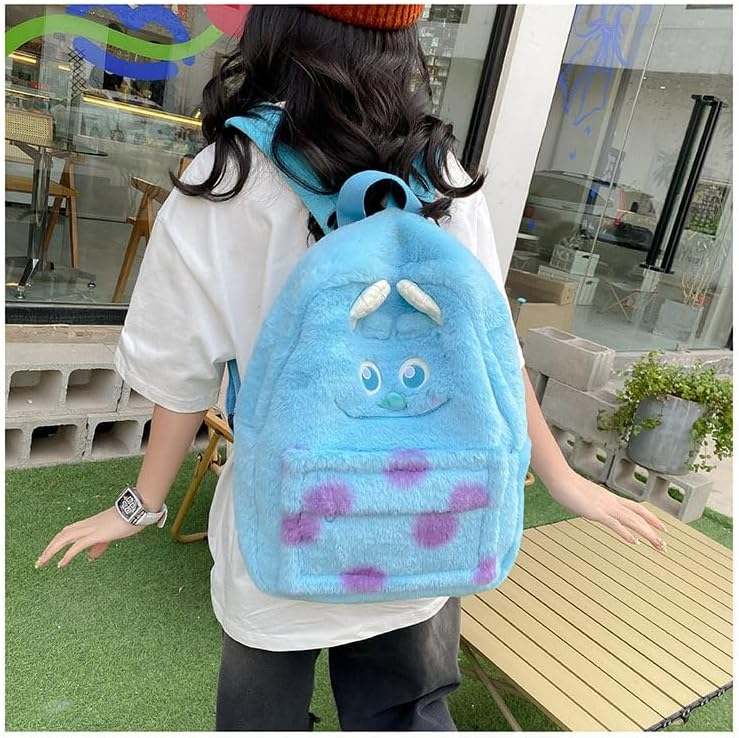 Miniatura 5 de Mochila Kawaii Fuzzy Daypack, lindo diseño de animales esponjosos Y2K, elegante, de dibujos animados, bolsa de hombro diaria, Azul, Mochilas Daypack