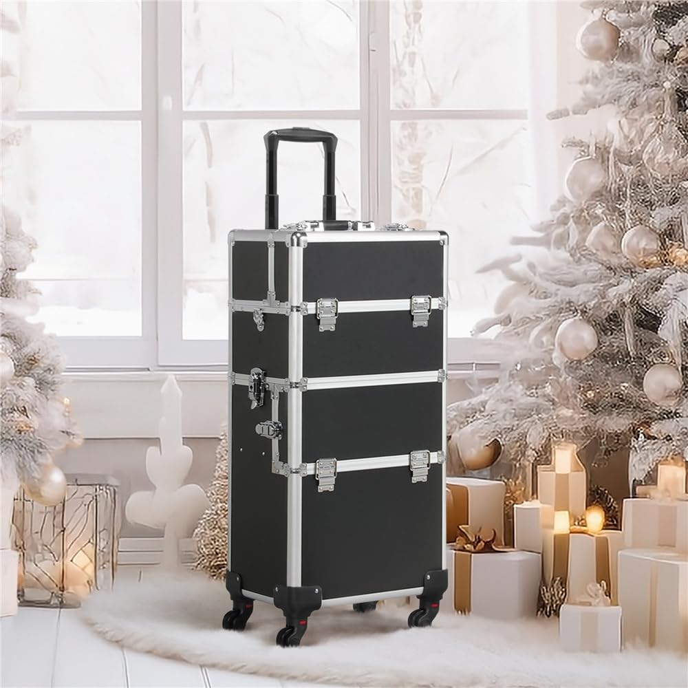 Yaheetech Valigia Trolley Make Up 3 in 1 Porta Trucchi per Estetista Professionale Grande Beauty Case da Viaggio con Ruote Girevoli 36 x 24 x 78 cm Nero