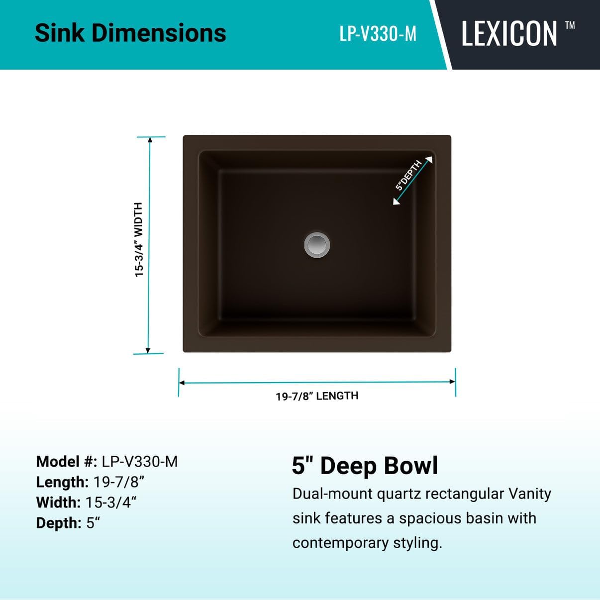 19" Granite Composite Undermount Bathroom Sink, Quartz Bathroom Sinks, Rectangle Bathroom Vanity Sink, Drop In Basin Sink, Galaxy Mocha Bathroom Sink, Lexicon Platinum LP-V330-M