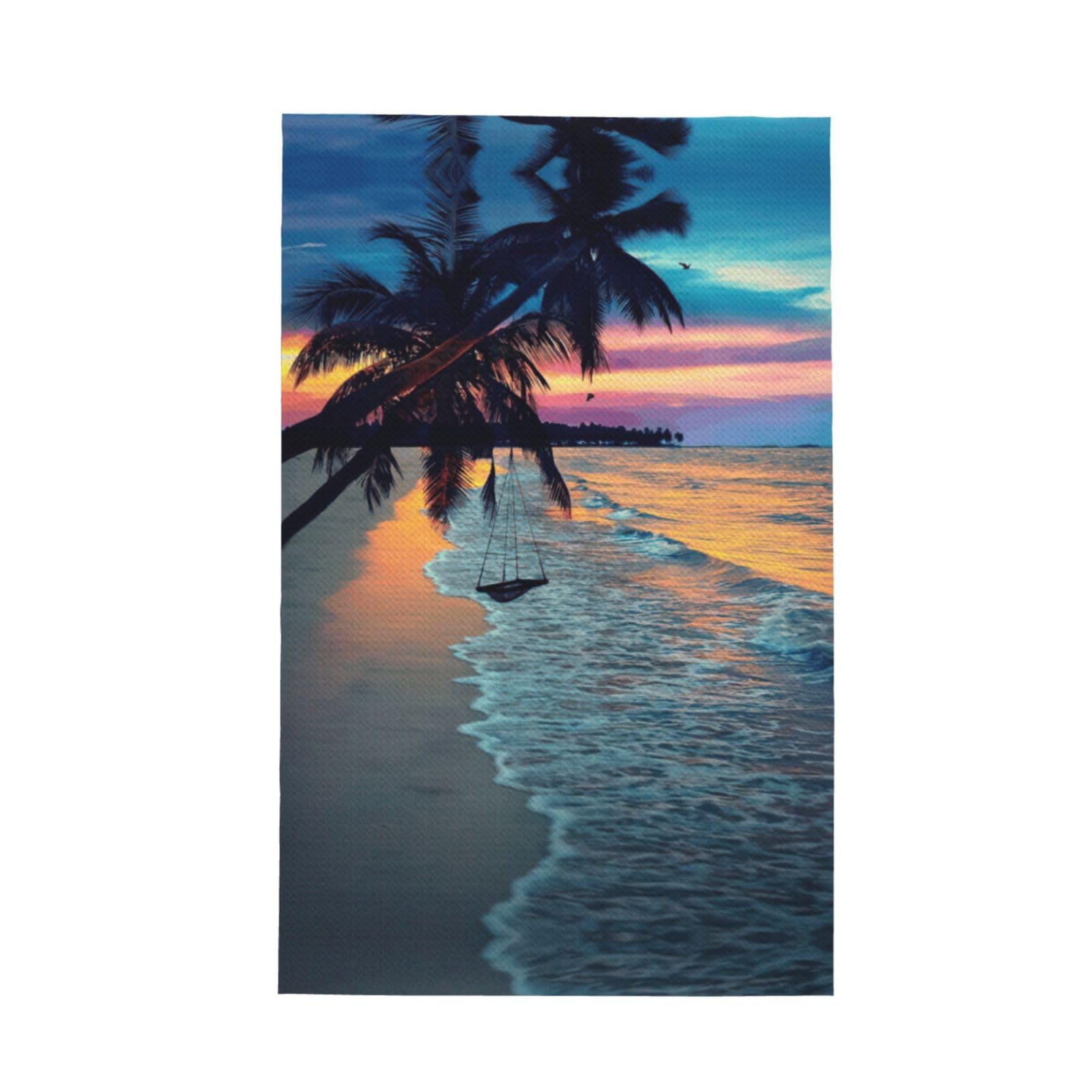 XXahnbm Coconut Beach Sunset Hammock Print Waffle Kitchen Towel,Absorbent Hand Towel