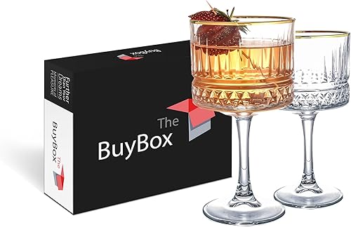 Vista 10 de The Buybox - Copa de vidrio extra grande, copas de copa vintage, copas de vino cuadradas grandes. Cóctel, champán, copas de margarita, cristalería